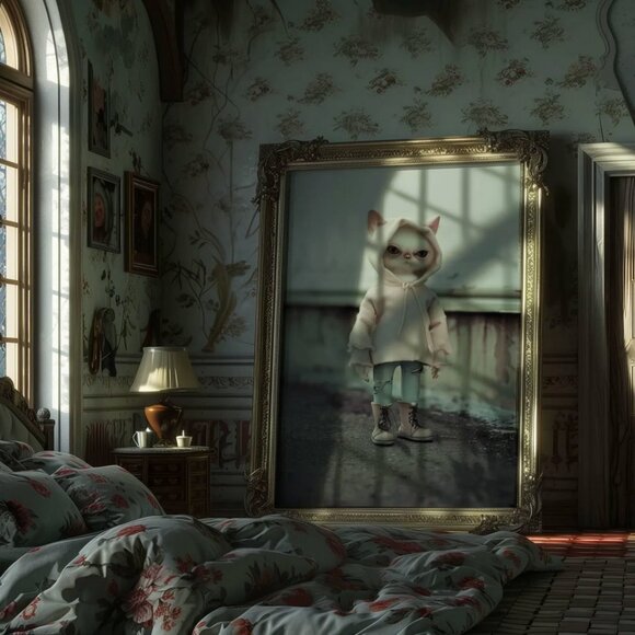 Original Cat with Hoodie Art Print + Digital Copy, Anthropomorphic Cat - Picture 8 of 10